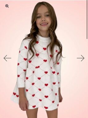 Lola & the Boys White Knit Dress with Red Heart Pattern